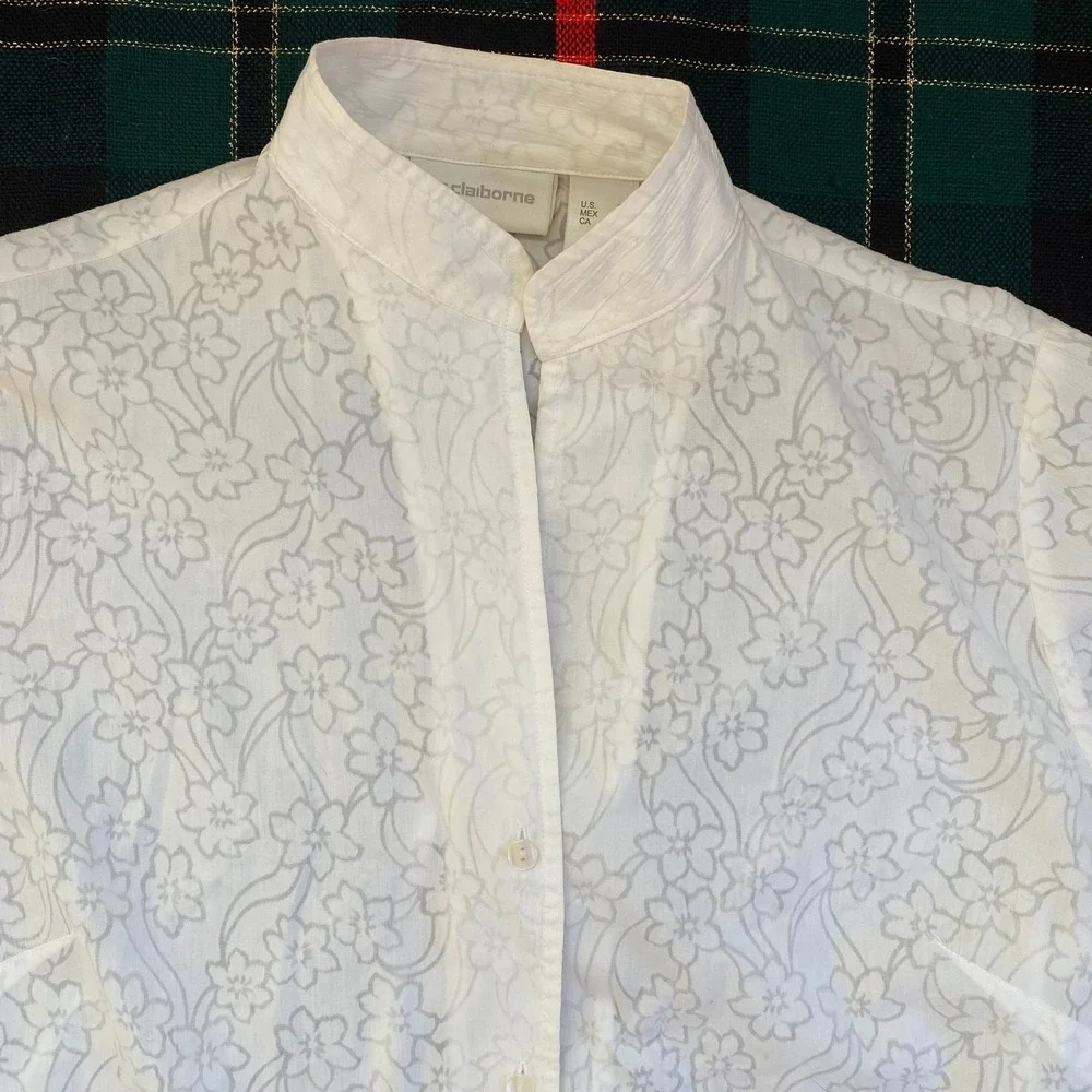 Liz‎ Claiborne S Mandarin Style Semi Sheer Button Front Blouse IMMACULATE